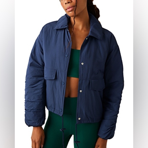 Free people Off The Bleachers Coaches Jacket Navy Size Small - Picture 1 of 2